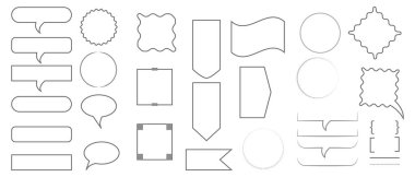 Konuşma baloncukları ve çerçeve tasarım şablonları koleksiyonu. Konuşma, iletişim, mesaj, set, balon bilgi grafikleri Modern düz illüstrasyon.