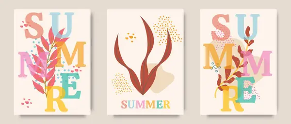 Botanik poster seti için yaratıcı bir kavram. Tipografi ile modern enerjik soyut tasarım, üst üste efektli geometrik soyut şekiller. Damgalama, reklam, afiş, kapak, kart için şablon