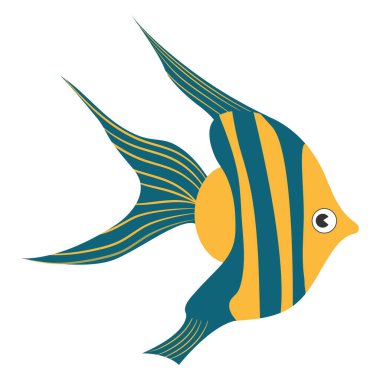 Deniz Meleği Balığı. Beyaz arka planda izole edilmiş şirin deniz balıkları. Komik, parlak bir su altı hayvanı. Renkli düz vektör çizimi. Sualtı dünyası konsepti.