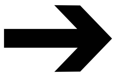 Beyaz arkaplanda siyah düz sağ ok var. Yol gösterici, düz zemin, yol işareti, minimalist stil. Vektör illüstrasyonu.