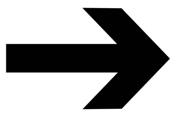 Beyaz arkaplanda siyah düz sağ ok var. Yol gösterici, düz zemin, yol işareti, minimalist stil. Vektör illüstrasyonu.