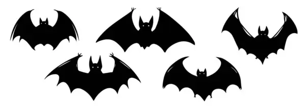 Cadılar Bayramı için beyaz arka planda siyah yarasa figürleri. Tatil tasarımı ve dekorasyonu için..