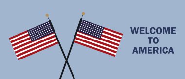 Mavi arka planda, vatanseverliği, göçü ve milli gururu sembolize eden iki çapraz Amerikan bayrağı..