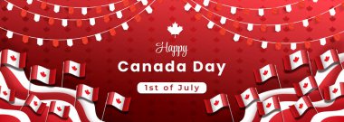 1 Temmuz 'da Kanada Günü' nün kutlama pankartı Kanada dalgalı bayrağı