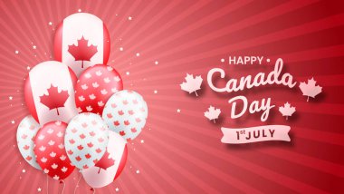 Mutlu Kanada günü vektör kürsüsü afişleri, tebrik kartı. 1 Temmuz 'da Kanada dalgalı bayrağı ulusal vatanseverlik bayramı yatay tasarımı