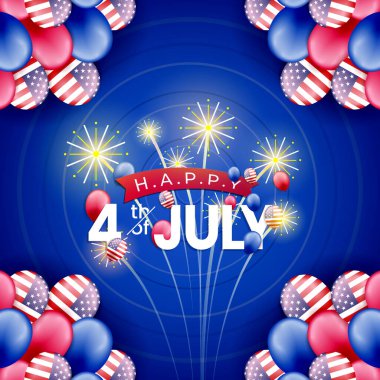 4 Temmuz havai fişeklerle Bağımsızlık Günü Amerika Illustration premium vektörü 