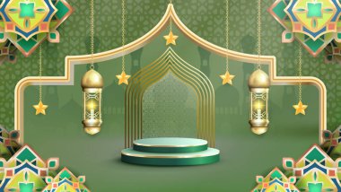 Sancak, tebrik kartı veya Ramazan temalı işiniz için uygun podyumlu gerçekçi Bakground Ramazan Kareem