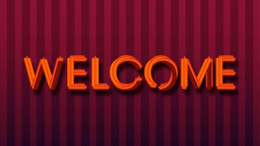 Açgözlülük kartı ve poster için uygun kırmızı arkaplan illüstrasyonlu Weicome metin efekti 