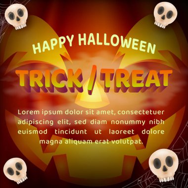 Balkabağı, dekorasyon ve gerçekçi illüstrasyonla Cadılar Bayramı 'nız kutlu olsun. Tebrik kartı için uygun, Banner.