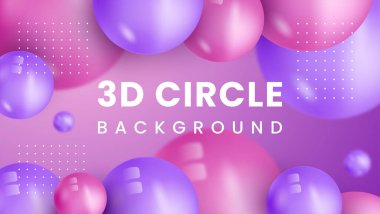 Dinamik 3 boyutlu kürelerle soyut bir arkaplan. Mor baloncuklar. Pırıl pırıl topların mor halkası. modern trend pankart tasarımı Premium Vektör