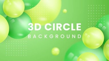 Dinamik 3 boyutlu kürelerle soyut bir arkaplan. Yeşil baloncuklar. Parlak topların yeşil çemberi. modern trend pankart tasarımı Premium Vektör