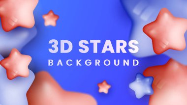 Dinamik 3D yıldızlı soyut bir arkaplan. Pembe yıldızlar 3D yıldızların mavi parıldayan yıldızları. modern trend pankart tasarımı Premium Vektör