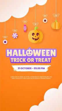 Dikey Cadılar Bayramı tebrik kartı şablonu çekici asılı yaz tasarım unsurları olan el ilanları ve afişler için uygundur. EPS 10