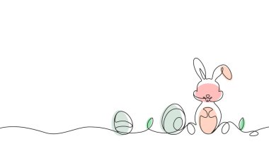 Dekoratif Yumurta ve Yaprakları Beyaz Arkaplanda Asgari Paskalya Tavşanı