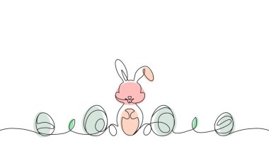 Paskalya Tavşanı Minimalist Çizgi Sanatı Biçiminde Süsleilmiş Yumurtalarla çevrili