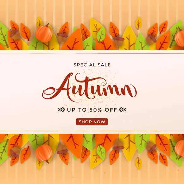 Sonbahar sezonunu renkli yapraklar, balkabakları ve meşe palamudu içeren bu canlı reklam pankartıyla kutlayın. Mevsimlik satışlar, çevrimiçi dükkanlar ve sonbahar ayları boyunca festival reklamları için mükemmel..