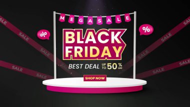 Kara Cuma 'yı ön plana çıkaran canlı satış reklamı indirimli teklifler ve eylem çağrısı.