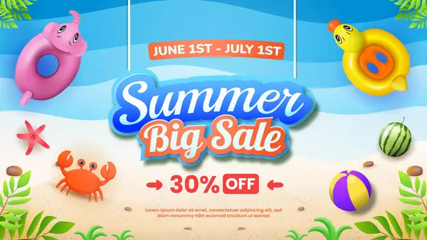 Canlı plaj temalı ve indirimli promosyon yaz indirimi duyurusu. Mevsimlik tanıtım, canlı tatil tasarımları ve yaz temalı ürünler veya etkinlikler için mükemmel..