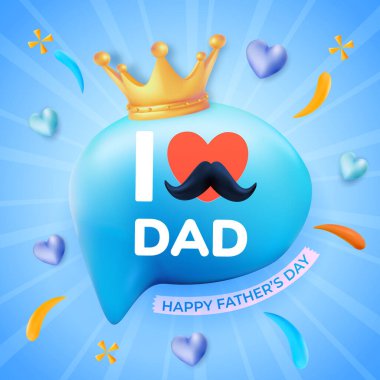 Babalar Günü 'nü kutlamak için turuncu ve mor aksanlı mavi tonlarda bir balonla süslenmiş parlak ve neşeli bir sanat..