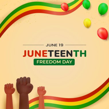 Haziran Ruhu 'nu Renkli Balonlar ve Yükseltilmiş Yumruklar içeren Özgürlük Günü Grafikleriyle Kutluyoruz.