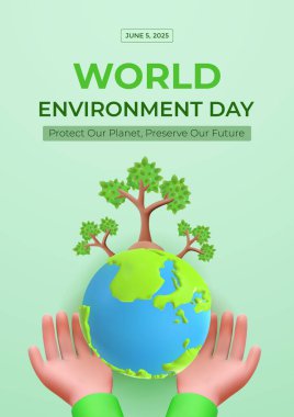 Dünya 'yı destekleyen, büyümeyi ve sürdürülebilirliği sembolize eden ağaçlarla süslenmiş, gezegenimizi gelecek nesiller için korumanın önemini vurgulayan, çevreyi korumanın canlı bir tasviri..