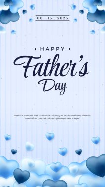 Dikey Babalar Günü 'nü bu güzel kartla kutlayalım. Mavi kalpler ve çizgili bir arkaplan, babalar için sevgi ve minnettarlık yayıyor..