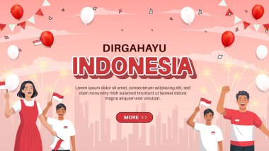 Endonezya Bağımsızlık Günü kutlamaları katılımcılarla neşeyle kutlanırken şenlikli süslemeler ve balonlar arasında ulusal bayrak sallanıyor..