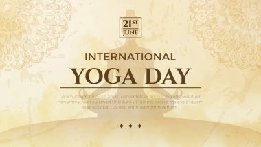 Uluslararası Yoga Günü odaklı, dikkat ve sükunetin vurgulandığı şık grafik tasarımı. Şirketler mandala desenleri, tarih vurgusu ve meditasyon temaları. Yaratıcılık, sağlık ve yoga stüdyosu promosyonları için ideal..