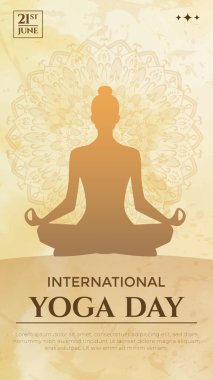 Dikey Uluslararası Yoga Günü, iç huzur ve ruhsal uyumu sembolize eden sakin bir mandala arkaplanı içinde meditasyon silueti barındırır..