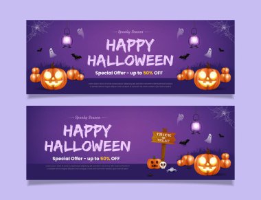 Canlı Cadılar Bayramı temalı reklam pankartımızı Jack O fenerleri, hayaletler ve sezonluk reklamlar ve şenlikli pazarlama kampanyaları için uygun ürkütücü ışıklandırma ile ayarlayın..
