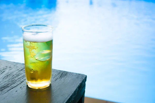 Glass Light Beer Wooden Table Pool — Stock Photo, Image