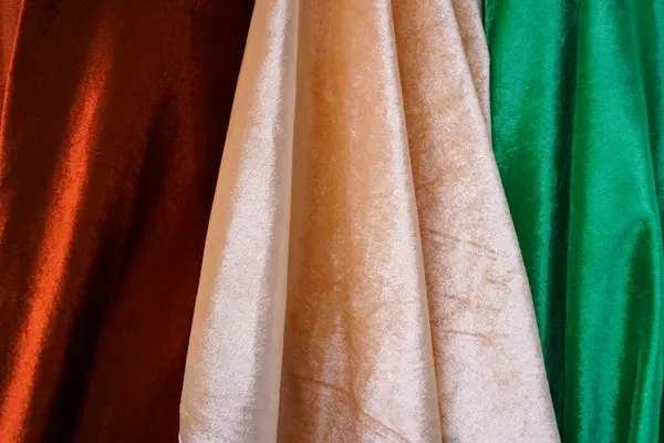 Nahaufnahme Von Stoff Textilen Hintergrund Mehrfarbige Kleidung — Stockfoto