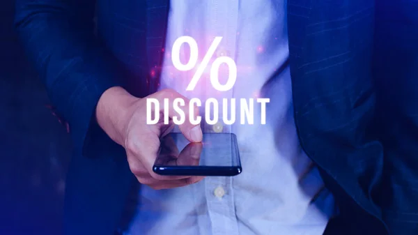 Prozentual Rabatt Auf Mobiltelefone Discount Prozentsatz Konzept — Stockfoto
