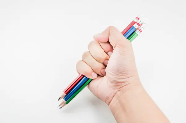 Crayon Coloré Dans Pouvoir Poing Mot Écrit Sur Fond Blanc — Photo