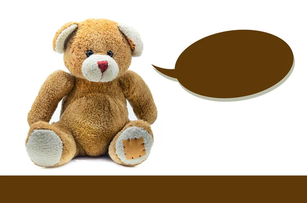 Brown Teddy Bear Zabawka Siedzi Białym Tle — Zdjęcie stockowe