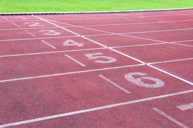 Kırmızı koşu pistinde, koşu pistinde ve yeşil çimlerde, doğrudan atletizm pistinde, Sport Stadyumu 'nda,