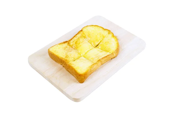 Melk Boter Toast Een Houten Plank Geïsoleerd Witte Achtergrond Toast — Stockfoto