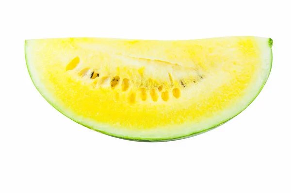 Snijd Watermeloen Geel Witte Achtergrond — Stockfoto