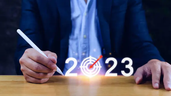 Business Target Goal 2023 Icon Hand Pointing Holding 2023 Virtual — Stock Photo, Image