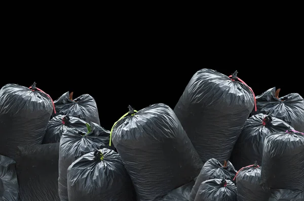 Black Bag Rubbish Isolated Black Background Garbage Bag — Stock Photo, Image