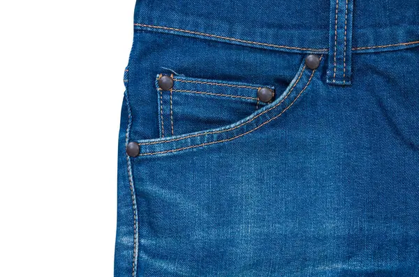 牛仔裤的前袋 牛仔裤的隔离 牛仔裤的面料背景 — 图库照片