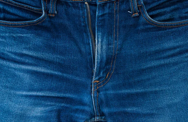 Man Blå Denim Jeans Öppen Zip Front Bakgrund Vintage Färg — Stockfoto