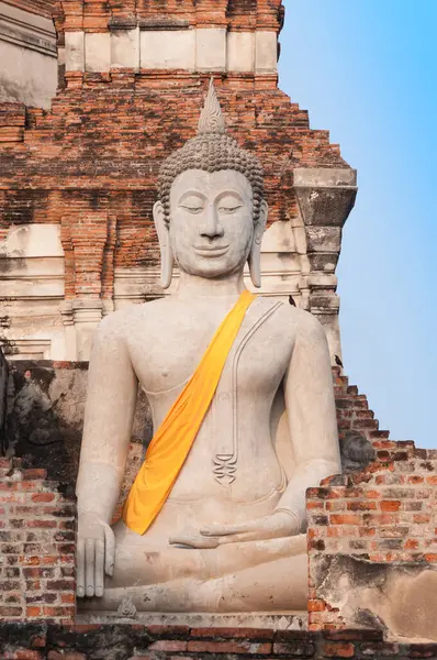 Big Buddha Status Tempel Des Wat Yai Chaimongkol Ayutthaya War — Stockfoto