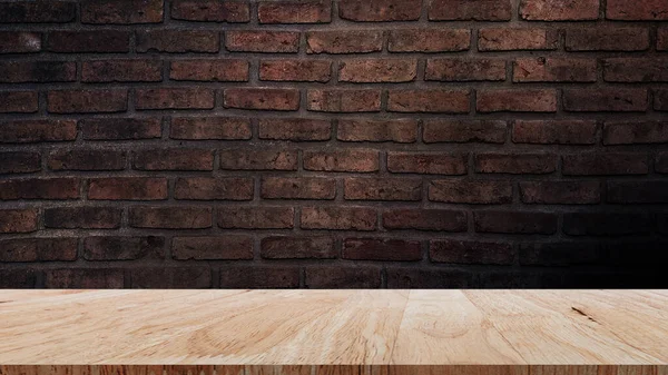 Cihlová Zeď Dřevěnou Podlahou Pozadí Prostor Interiéru Dřevěná Podlaha Prázdnou — Stock fotografie