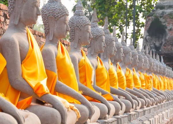 Statue Buddha Wat Yai Chaimongkol Ayutthaya Thailandia Nel Parco Storico — Foto Stock