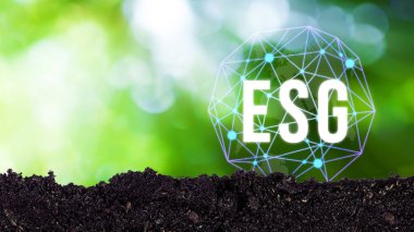 Çevre, sosyal ve yönetim için ESG simgesi konsepti yeşil arka plandaki ağ bağlantısında sürdürülebilir ve etik işte.