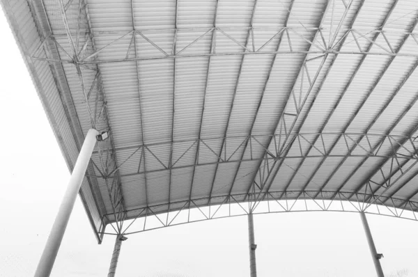 Steel structure Roof detail ,Indoor empty warehouse factory ,Curve line Steel structure Detail of Metal roof construction
