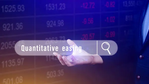 Quantitative easing written in search bar with the financial data visible on background, Quantitative easing concept stock Market online marketing