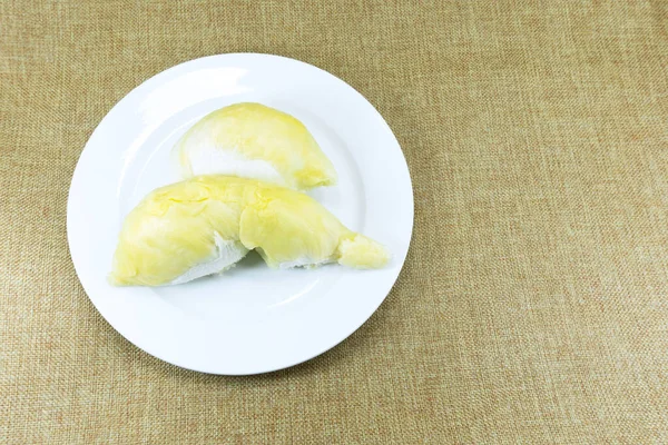 Durian Della Frutta Sfondo Marrone Sacco Vintage Tessuto Beige Texture — Foto Stock