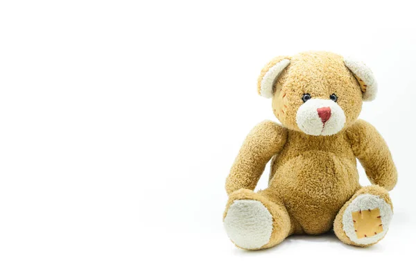Brown Teddy Urso Brinquedo Sentado Fundo Branco — Fotografia de Stock